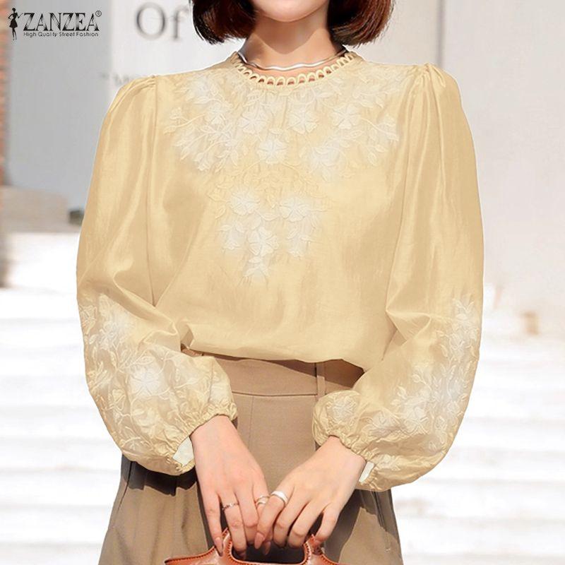 ZANZEA Damska luźna bluzka z nadrukiem, casualowa, z okrągłym dekoltem, z długim rękawem