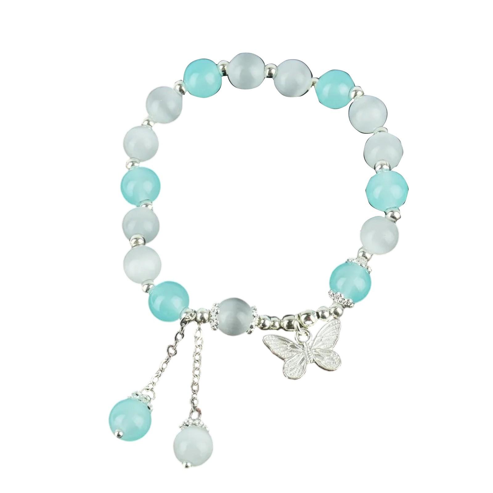 

Браслет из серой пятиконечной звезды с кристаллами и бабочкой, приносящей позитивную энергию, кошачий глаз,