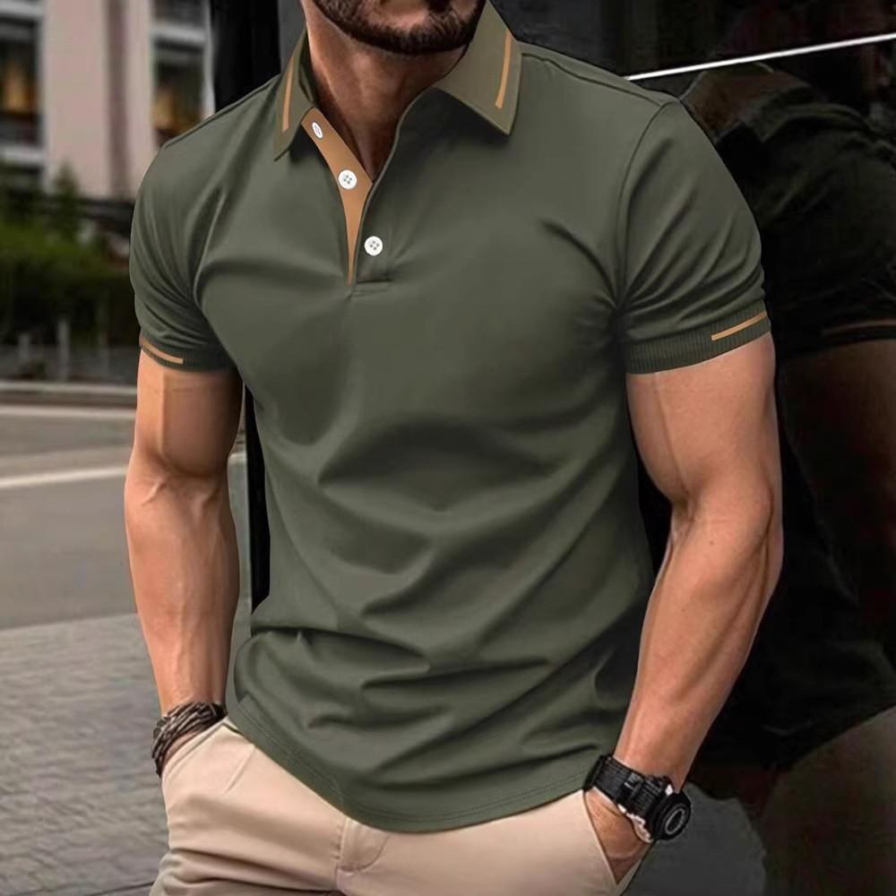 

Summer Men New Short Sleeve Spell Color Polo Shirt Men Business Casual Lapel Golf Polo Shirt Tops 100% Polyester 3XL армія зелений колір