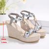 SyfIyno Summer Sandals for Women with Round Toe Open Toe Woven Elastic Band Sloping Heel Thick Sole High Heels Eleven Styles