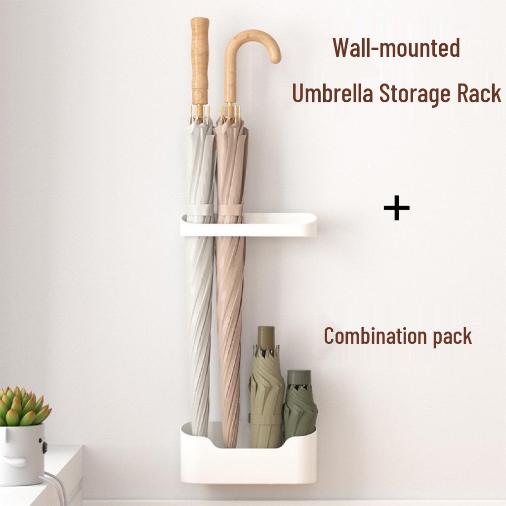 Wall-Mounted Bathroom Slipper and Shoe Draining Rack with Umbrella Storage (Punch-Free)