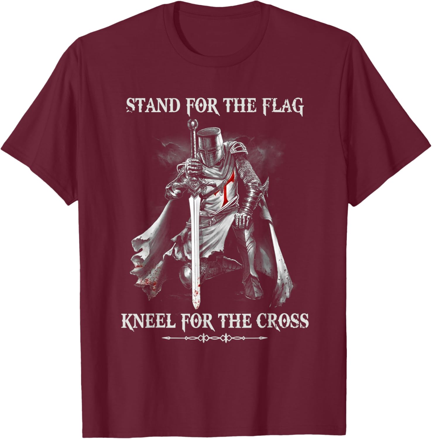 Knight Templar Stand For The Flag Kneel For The Cross Graphic T-Shirt Casual Cotton Crewneck Tee S