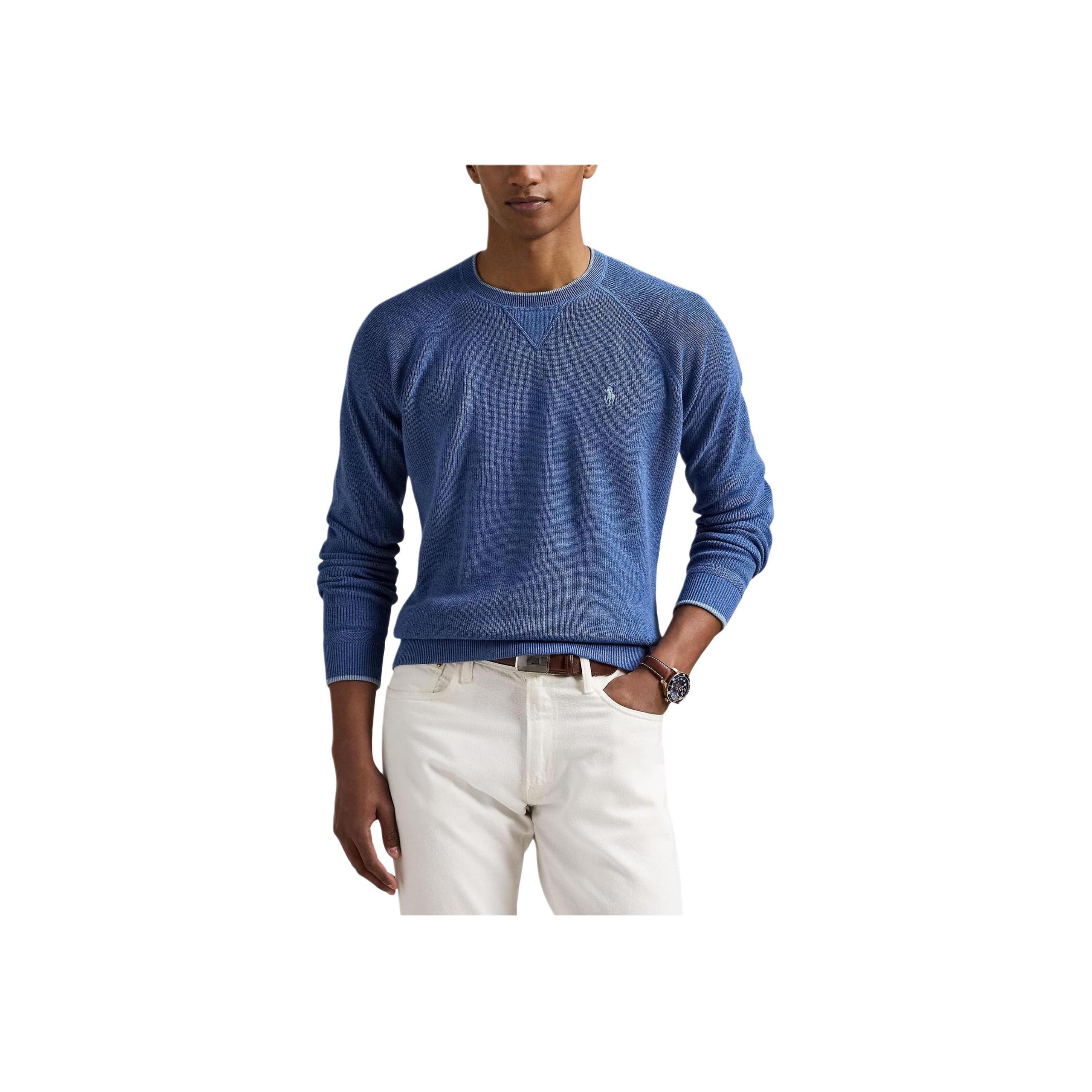 

Polo Ralph Lauren Вязаный свитер из рубчатого хлопка с круглым вырезом и рукавами реглан с длинным рукавом Мужской свитер 710970285-001 L