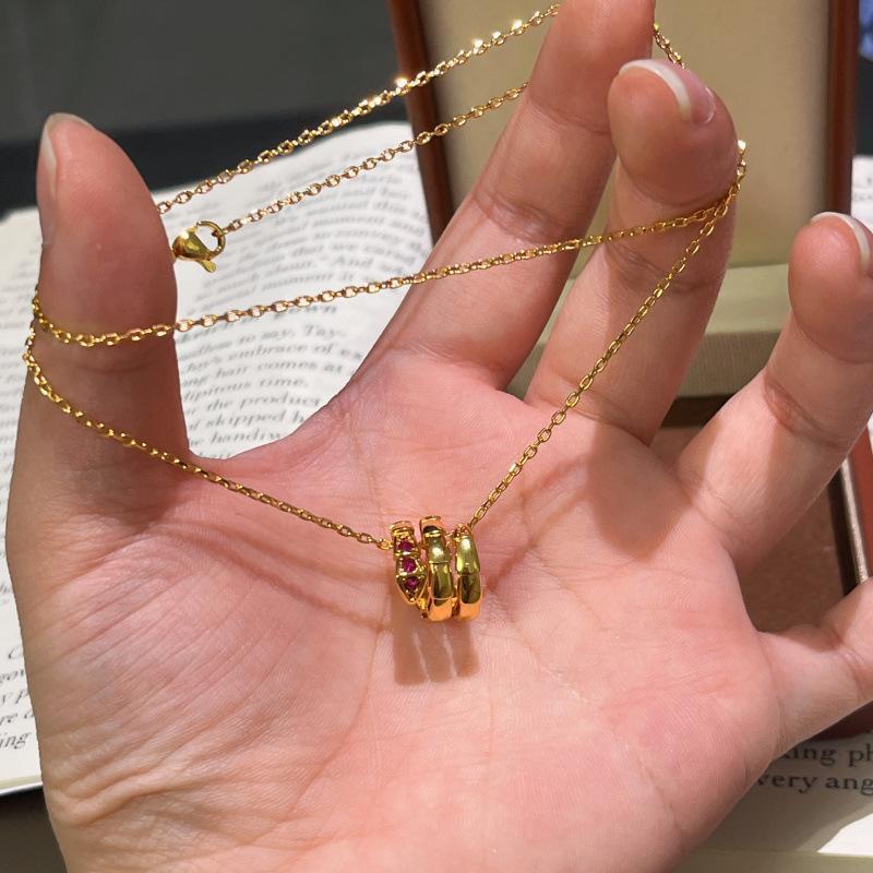 

Three-Circle Spirit Snake Full Diamond Necklace Plated With Real Gold Head And Tail Drill Snake Bone Collarbone Chain Generation