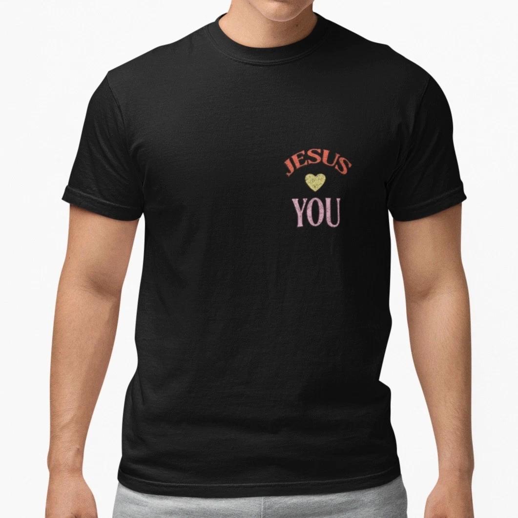 Jesus Loves You T Shirt Christian Minimalist Small Print Tee Unisex 100% Cotton M