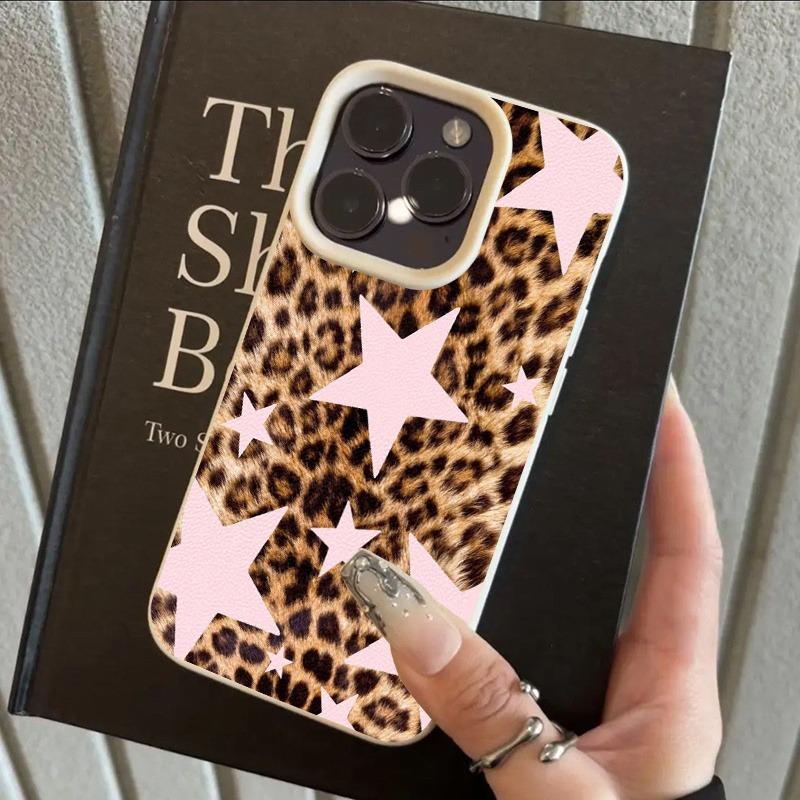 Pink Star Leopard Print TPU Pattern Silicone Phone Case For iPhone 17 16 15 Pro Max 14 13 12 11 XS X XR 16E 16 Plus 17 Air Cover