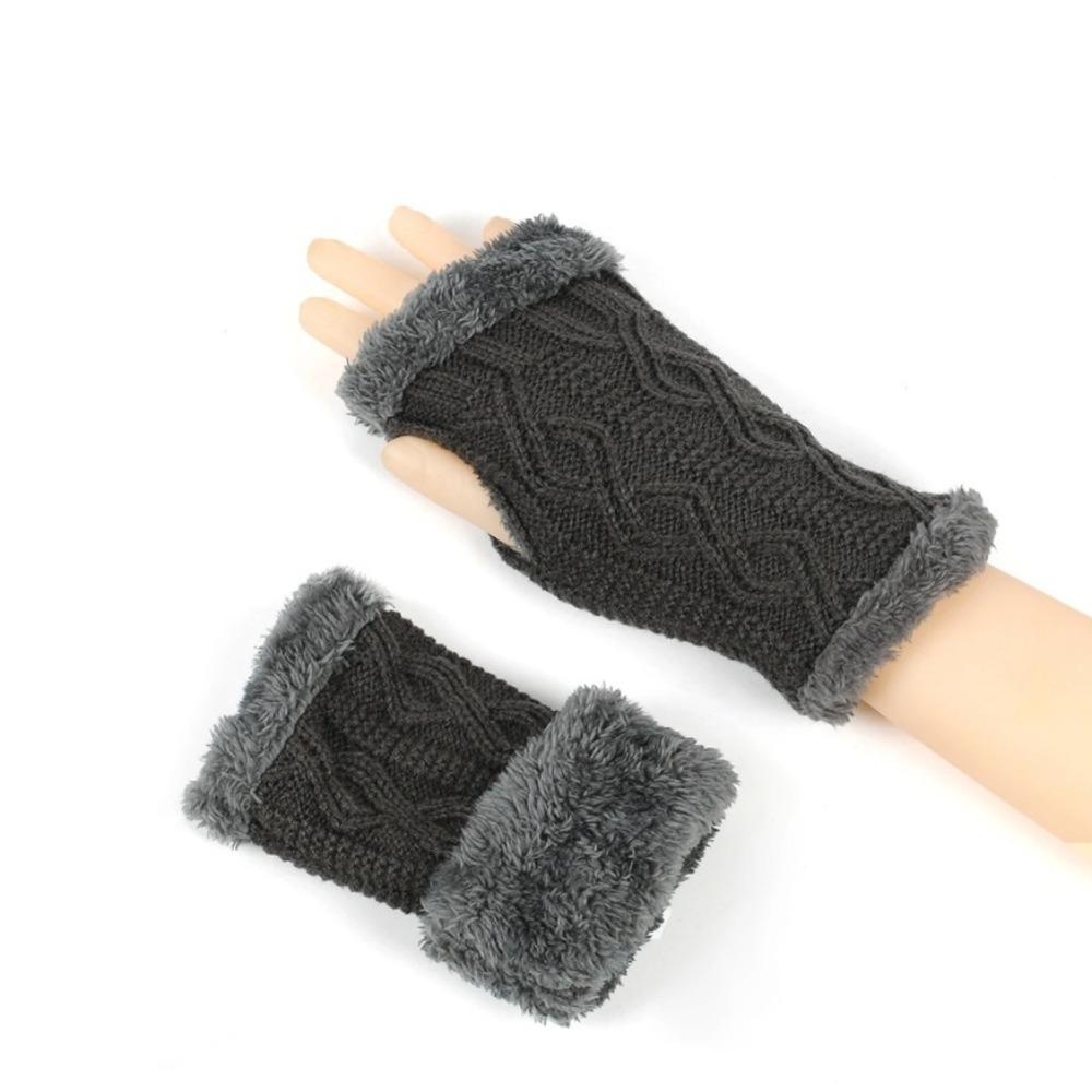 Women's Short Sleeve Winter Fluffy Gloves Soft Warm Half-Finger Knitted Elastic Sleeve Covers  for Cold Weather Fingerless Glove
