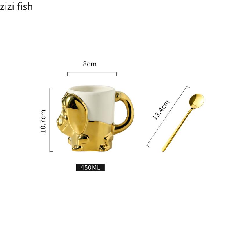 Keramikbecher mit goldenem und silbernem Hundemotiv, große Kapazität, Wasserbecher, Kaffeetasse, Milchteetassen, Nachmittagsteetassen, Kaffeebecher, Teebecher, Milchbecher