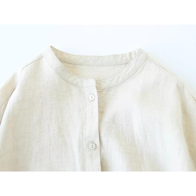 A Stand up Collar Long Shirt Dress