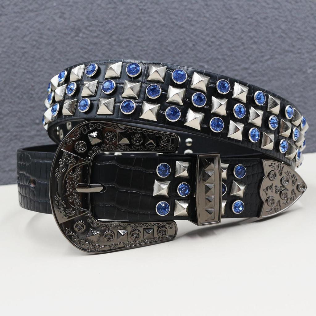 Men's High-End Rhinestone Studded Punk Leather Belt