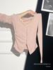 Pink Lace Spliced Two-Piece Long Sleeve T-Shirt for Women - Ruched Cinched Waist Inner Layer (Early Autumn)