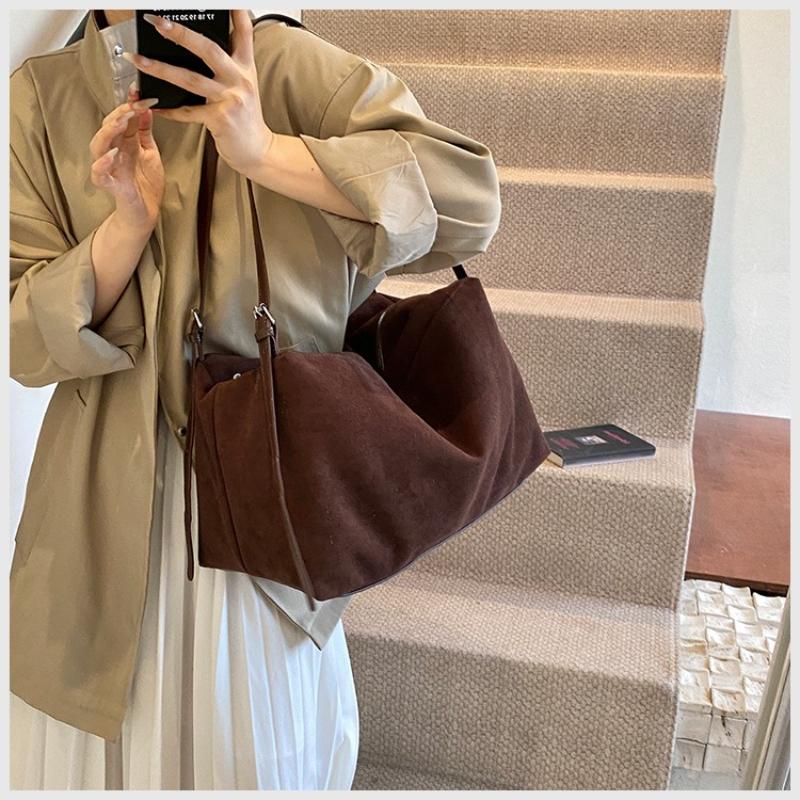 Large Capacity Suede Crossbody Shoulder Bag Vintage Simple Texture Tote Bag for Women Fashi Lazy Style Storage Commuter Bag
