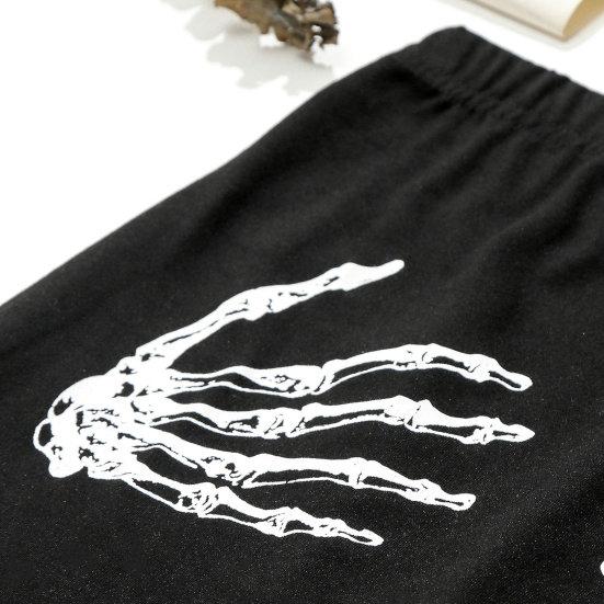 Women Shorts High Waist Butt-grabbing Skeleton Hands Print Thin Anti-exposure Slim Fit Soft Breathable Yoga Jogging Shorts Activewear