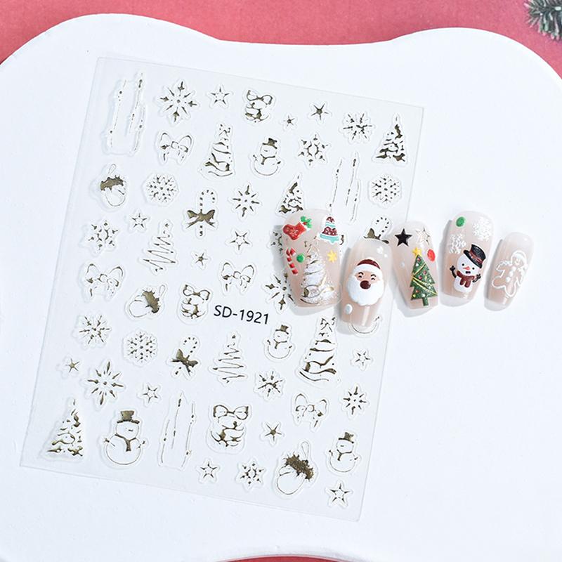 Christmas Lovely Cartoon Bowknot Santa Claus Snowman Christmas Tree Elk Snowflake Nail Art Stickers Xmas Cute Manicure Decals