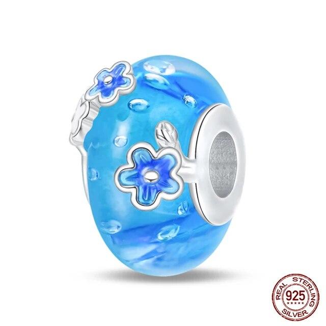 100 %925 Sterling Silver Colorful Butterfly Flower Luminous Glass Charms Beads Fitfashion Original Bracelets Fine Diy Jewelry