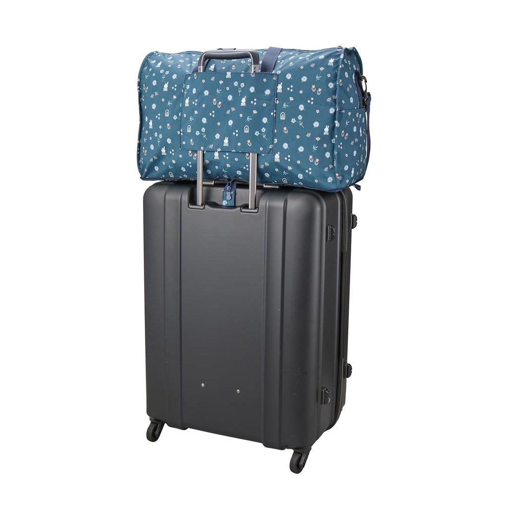 Folding Boston Bag, Large, Miffy HPL0004, B273, Navy Small Flowers