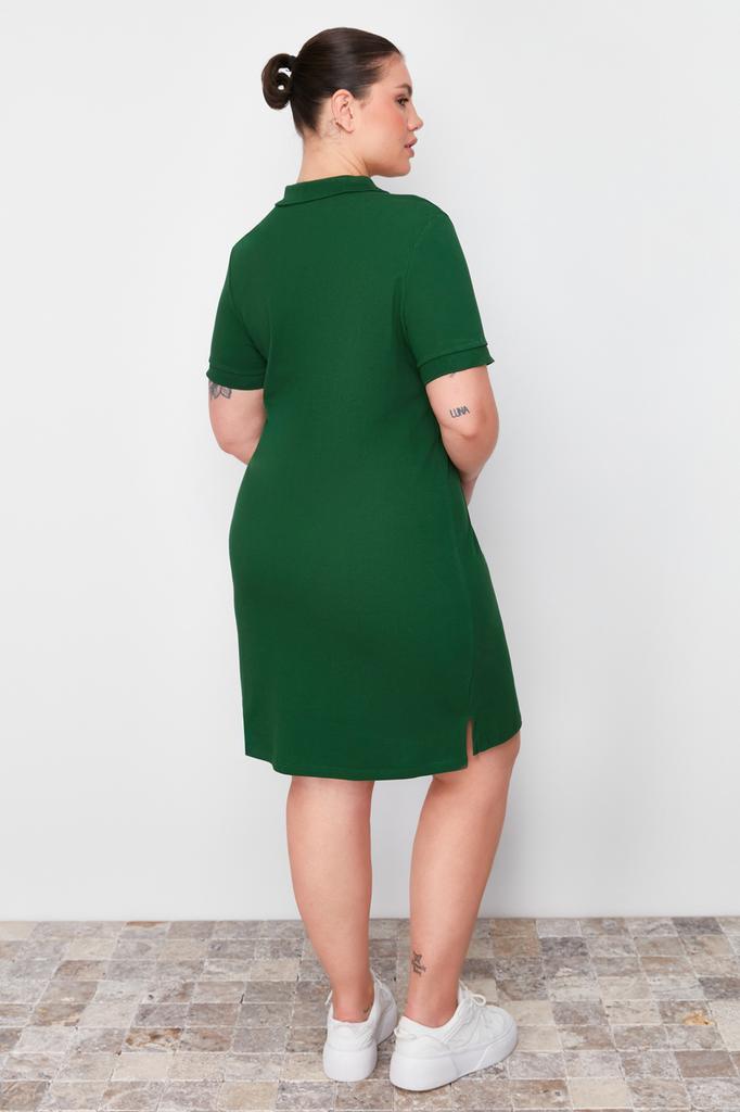 Women's Plus Size Dress New Season Fashion Green Polo Collar Mini Knitted Dress