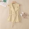 ZANZEA Women Turn Down Collar Summer Casual Sleeveless Vest Tops