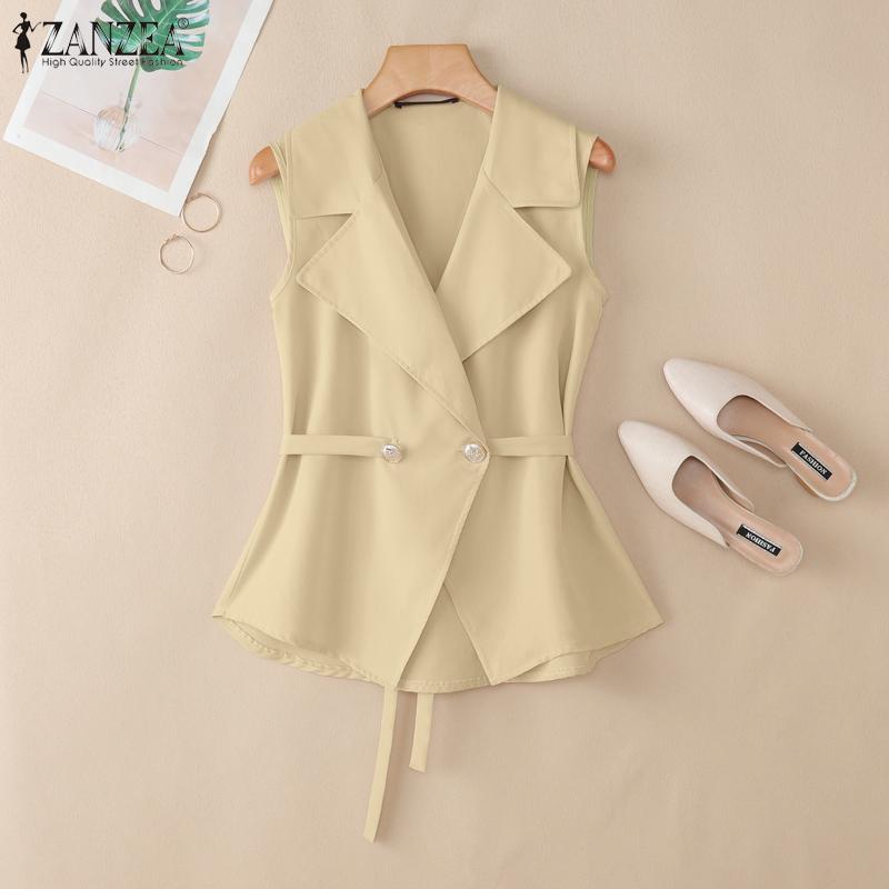 ZANZEA Women Turn Down Collar Summer Casual Sleeveless Vest Tops