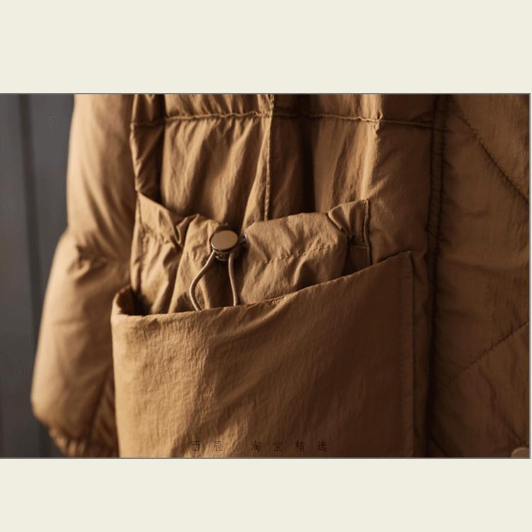 Women White Duck Down Long Jacket Casual Loose Autumn Winter Outwear Hood Warm Coat Big Pockets Korean Style