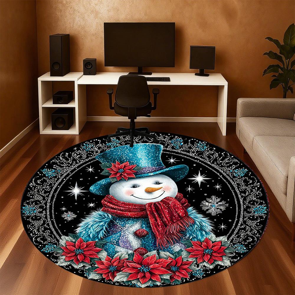 1PC Snowman Flowers Office Round Area Rug, Under Office Chairs Bedroom Living Room Home Decor, Carpet for Office -1110162