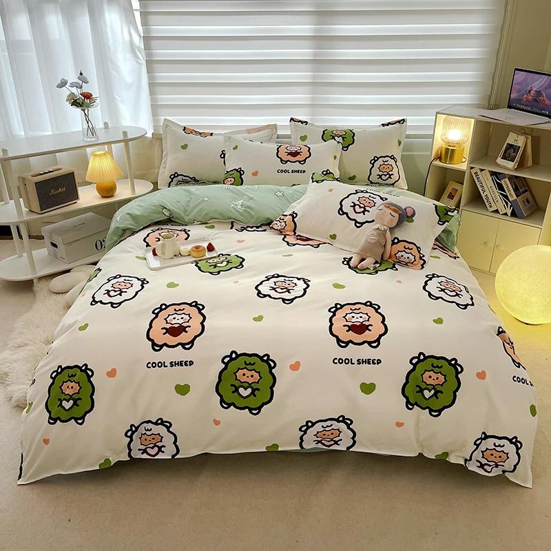 Blue Love Duvet Cover Set Heart Shaped Cute Rabbit Print Bedding Sets For Women Girls Teens Bed Set Flat Sheet Reversible Covers