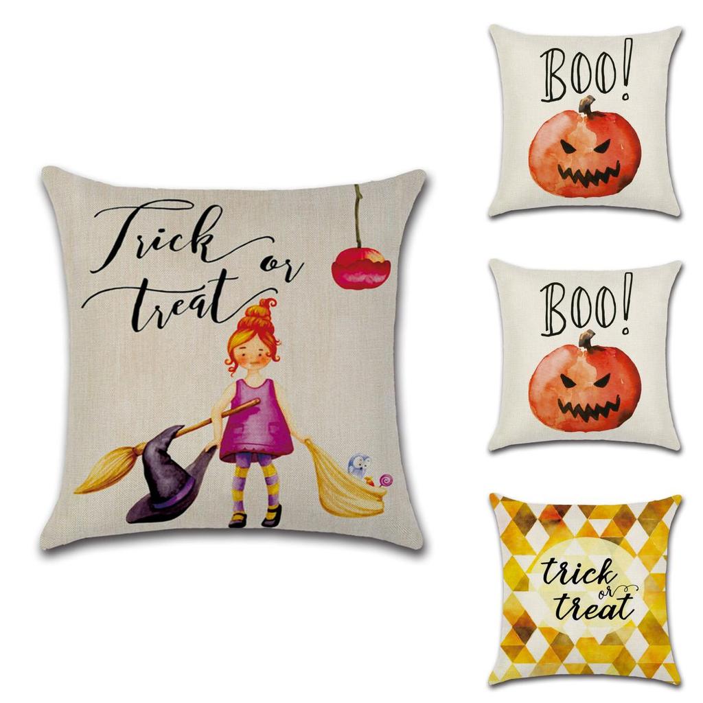 Festively Colorful Halloween Themed Cushion Cover In Soft Linen For Cozy Home Decor