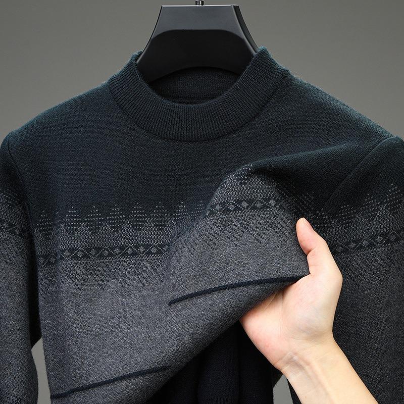 Men Round Neck Long Sleeve Mid Thickness Casual Knitted Sweater Pullover For Middle Aged Dad