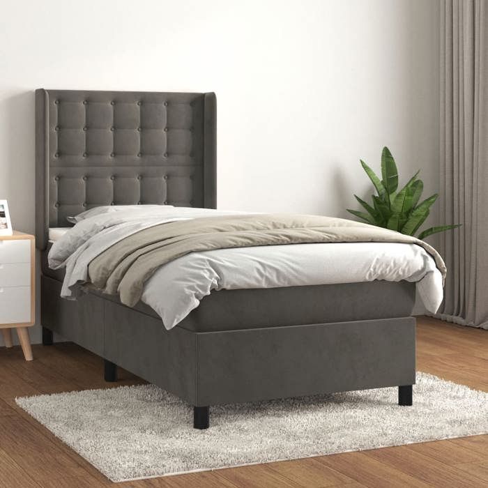 3132892 vidaXL Divan-lit Et Matelas Gris Foncé 90x190 Cm Velours