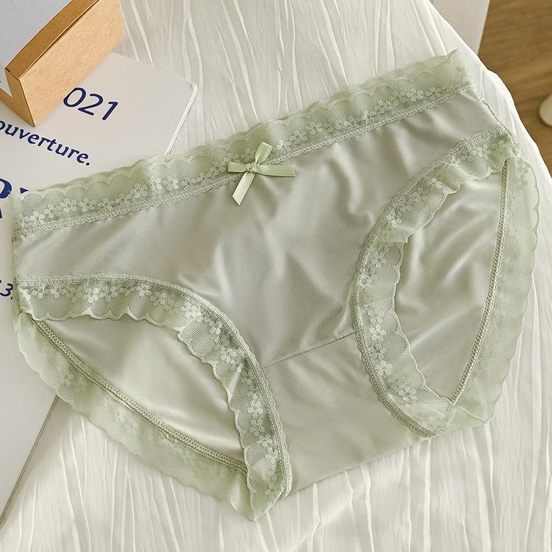 Female Summer Thin Model Contracted Ice Silk Pure Color Sweet Bowknot In Waist Breathable Triangle Briefs