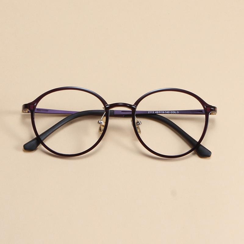 Ultra-light Korean Style Round Unisex Eyeglass Frames - Retro, Slimming, Fits Prescription Lenses, Style 2113