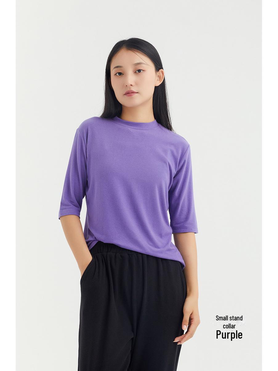 

Новый женский топ с круглым вырезом и рукавом 3/4 из шелка Toyobo весна/осень - теплый и стильный L фиолетовый