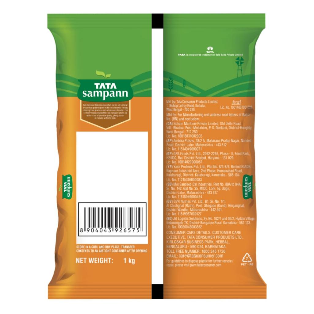 TATA Sampann Ungeschälter Masoor Dal Split 1kg Packung Premium Qualität Vollkorn für Gesunde Mahlzeiten