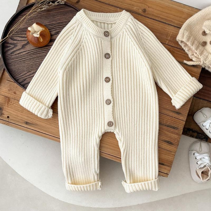 2025 Podzimní Svetr Novorozenci Kojenecké Dívky Chlapci Jednodílné Oblečení Pletený Overal Jednobarevná Kojenecká Chlapecká Kombinéza Zesílené Pletené Oblečení