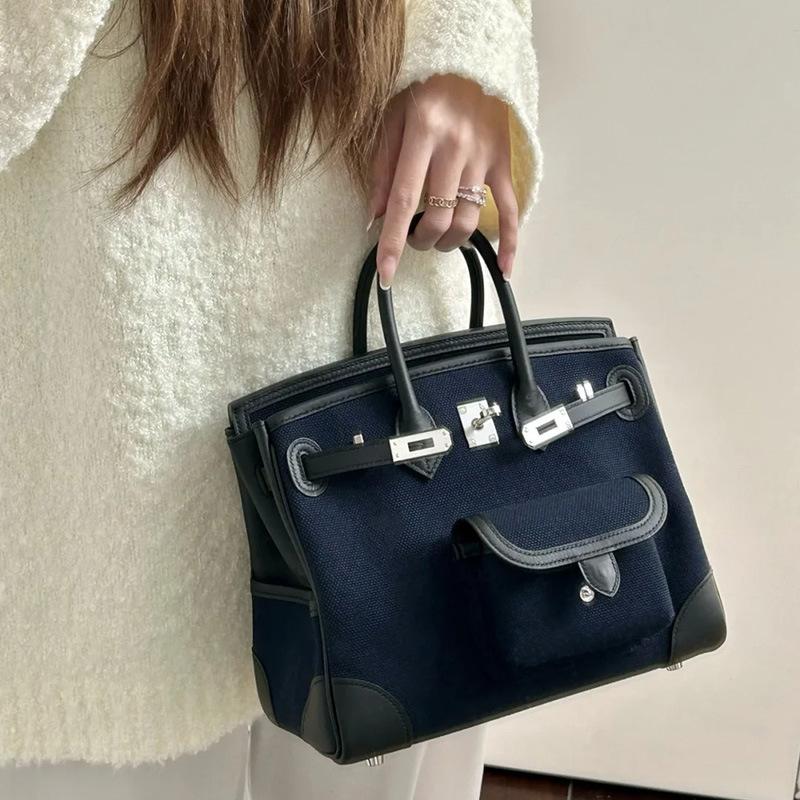 Haute couture version 2025 new cargo platinum bag canvas splicing leather women's handbag shoulder messenger bag