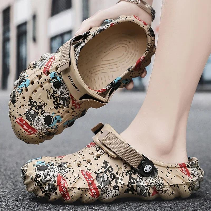 Beach Sandals Men Summer Shoes Graffiti Non-slip Wear-resistant Sandal Comfortable High Quality Beach Outdoor Slippers for Men