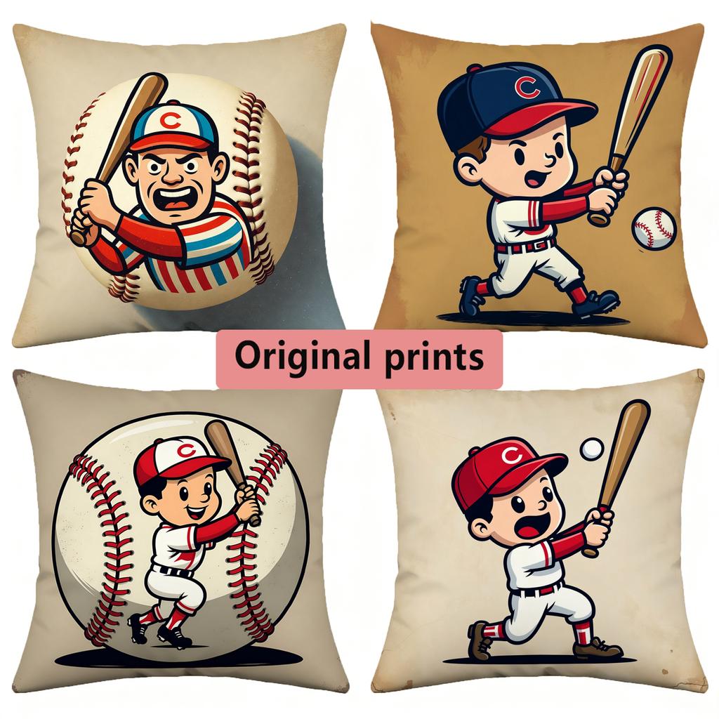 Vintage Cartoon Baseball Player Throw Pillow Covers Pattern Cushion Cover Suitable for Sofa Bedroom Car Pillow Cover