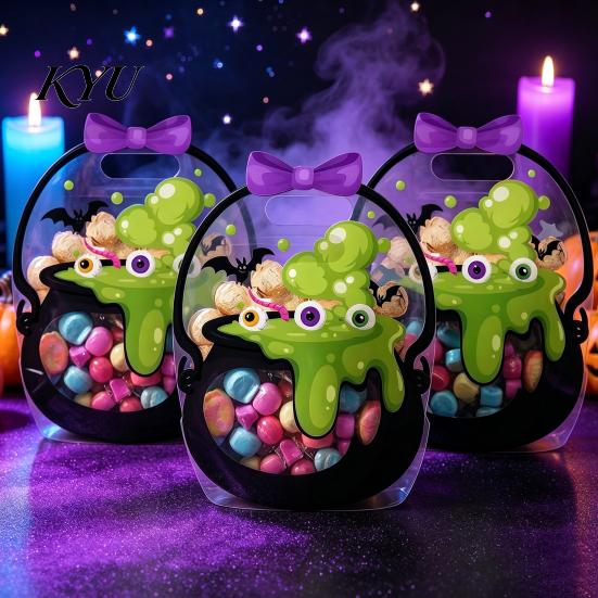 Candy Bags with Handle 2/4/6Pcs Clear Gift Bag for Halloween Christmas, Goodie Treat Holders Handle, Resealable Sealed Pouch Holiday Party Favors