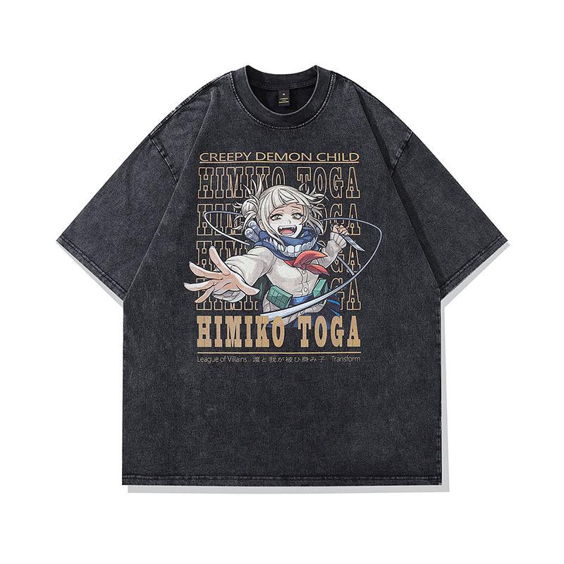 Harajuku Retro Animation Print Old Short-Sleeved T-Shirt Men And Women Street Hip-Hop Versatile Couple Half-Sleeved Tee Shirt