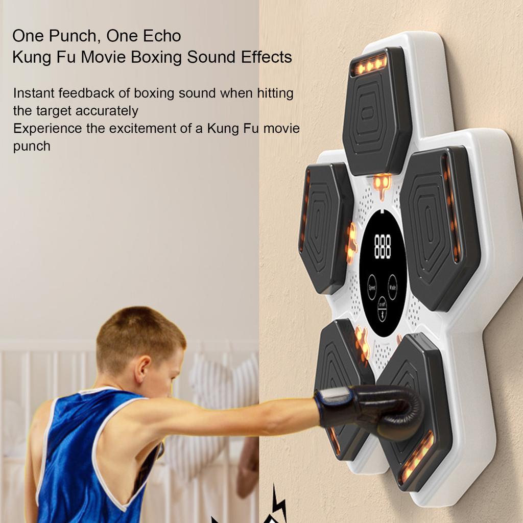 Music Boxing Machine Wall Mounted Rechargeable Bluetooth Electronic Boxing Target for Kids Home Gym White