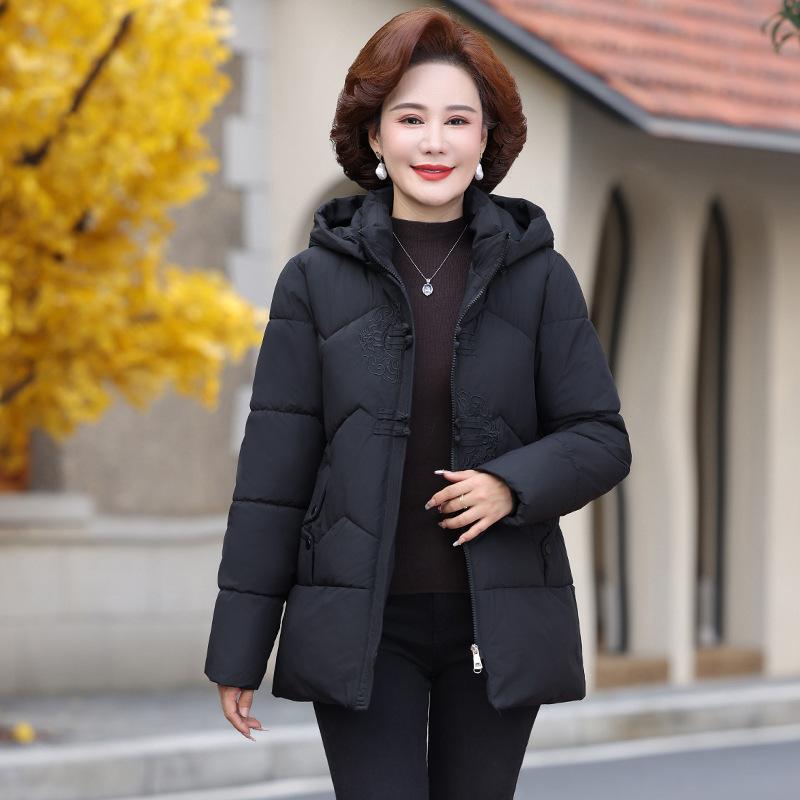 Middle-aged and Elderly Ladies Plus Size Fashion Down Cotton-padded Jacket Short Loose Winter Mother Retro Hooded Cotton-padded Jacket