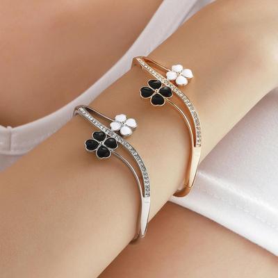 Vierblättriges Kleeblatt Diamant & Buntes Blumen Armreif - Vielseitiger Modeschmuck für Damen