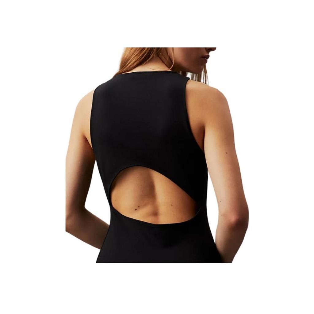 Calvin Klein Solid Color Round Neck Short Logo Sleeveless Dress Women Dresses Black J20J223067-BEH