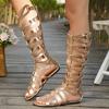 Fashion Sandals Women's Summer Open Toe High Tube Cutout Rivet Rear Zip Flat Boots Roman Plus Size Cooling Boots Simple