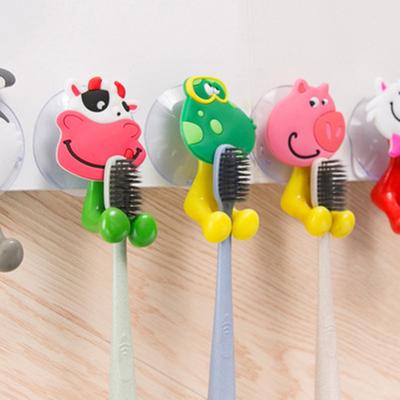 Cartoon Animal Toothbrush Holder Wall Mounted Antibacterial Tooth Brush Storage Rack With Suction Cup Bathroom Organizer