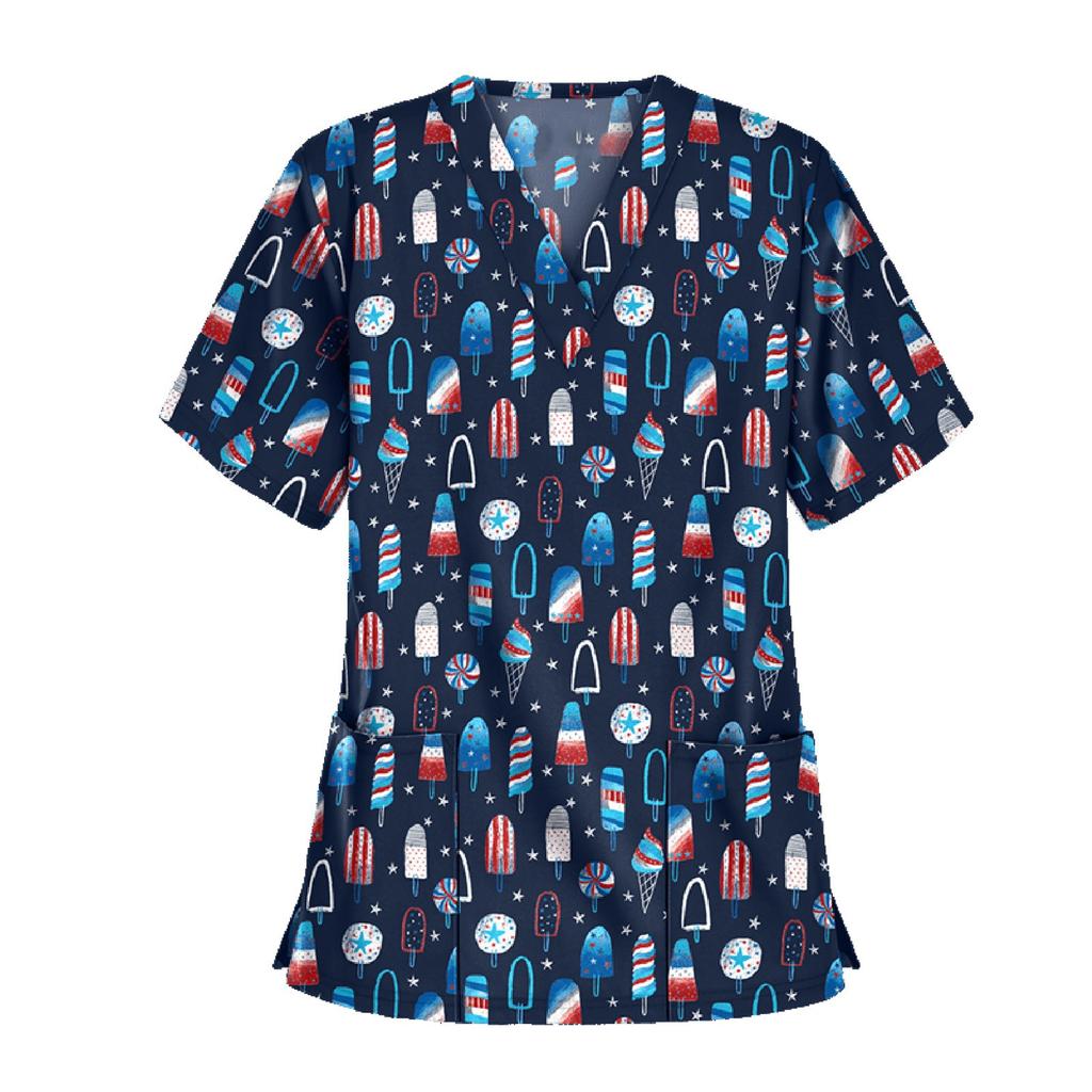 Independence Day Women's casual V-neck Printed Short Sleeve   Tops