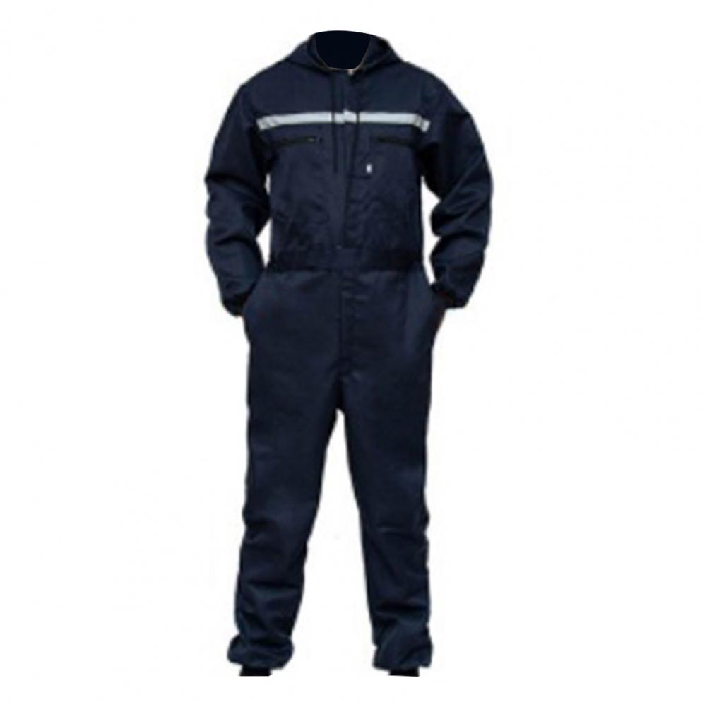 Unisex Work Overalls Hooded Drawstring Wear-resistant Reflective Zipper Work Clothes Loose Pockets Safety Worker Coveralls