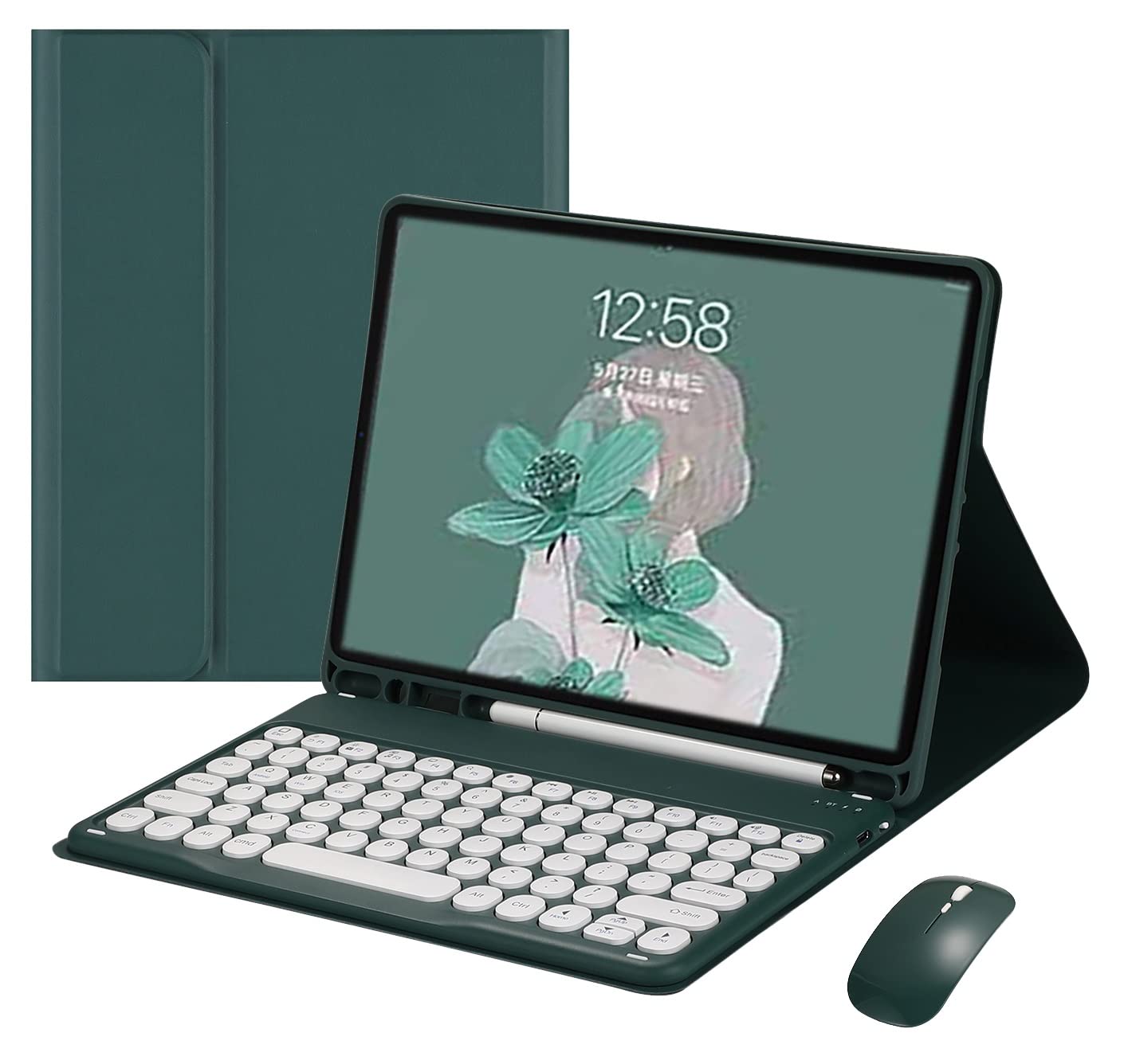 

цветной чехол-клавиатура с мышью для Fire HD 10 с круглым Совместим с Fire HD 10 13-го поколения Съемная крышка-клавиатура с круглым темным Милый, темно-зеленого
