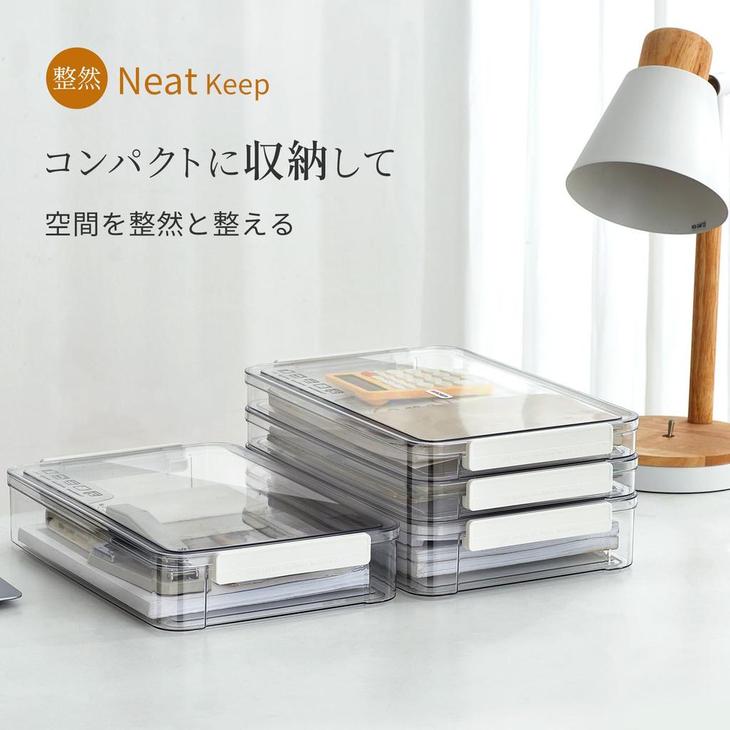 ZASA Transparent Storage Box, A4 Size Compatible, Clear Organizer Case, Stackable, with Lid, Document Storage Case, Clear Document Storage Box, A4, fo