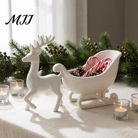 Indoor Winter Festive Decor Reindeer Sleigh Storage Bowl, Christmas Theme White PLA Ornament, Decorative for Candy 3D Printed Figurine And Small